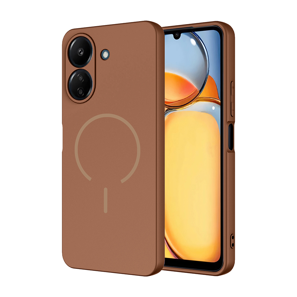 Xiaomi Uyumlu  Redmi 13C Kılıf M-safe Şarj Özellikli Zore Meta Kapak-Kahverengi