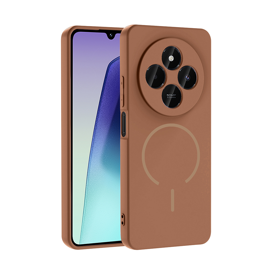 Xiaomi Uyumlu  Redmi 14C 4G Kılıf M-safe Şarj Özellikli Zore Meta Kapak-Kahverengi