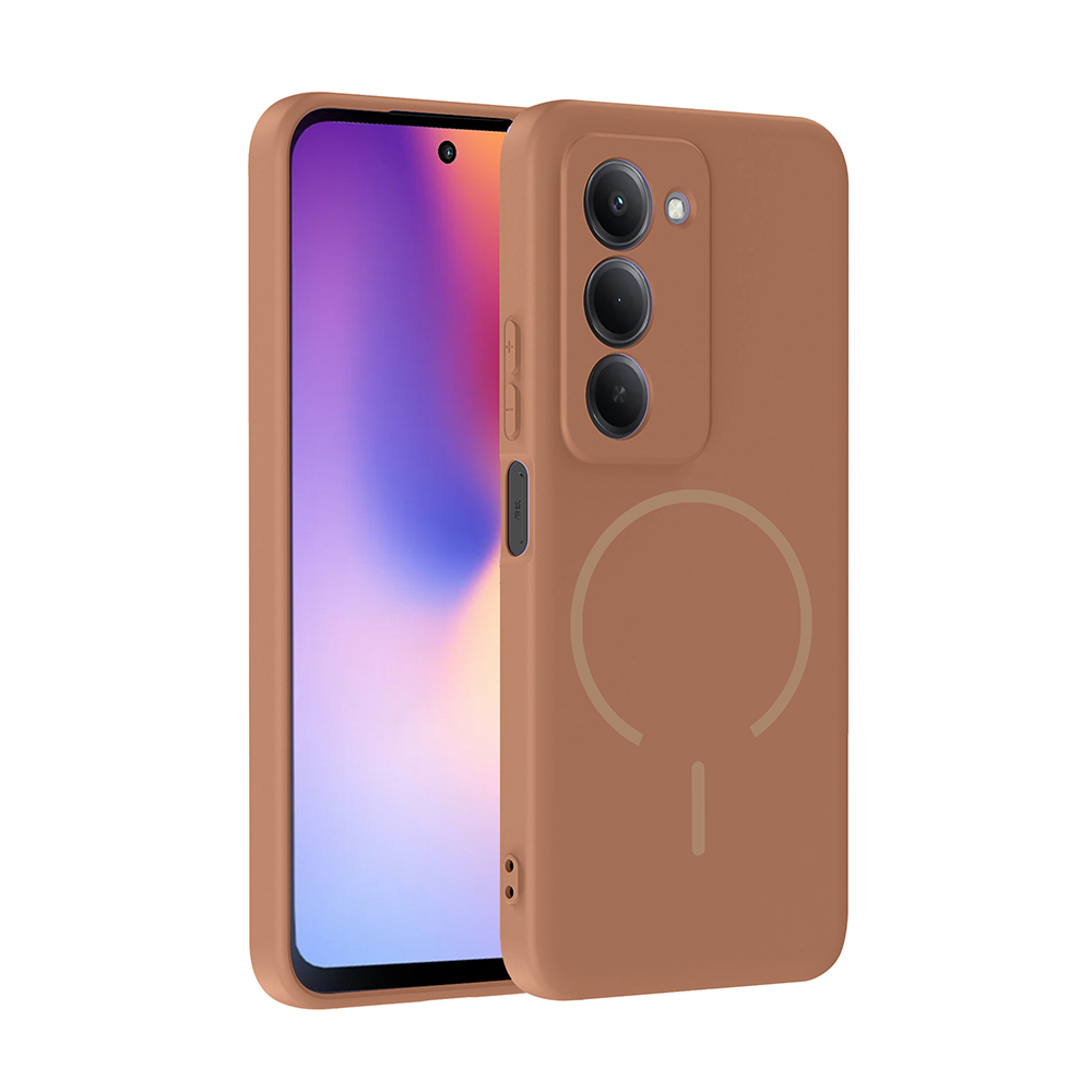 Xiaomi Uyumlu  Redmi 15 Kılıf M-safe Şarj Özellikli Zore Meta Kapak-Kahverengi