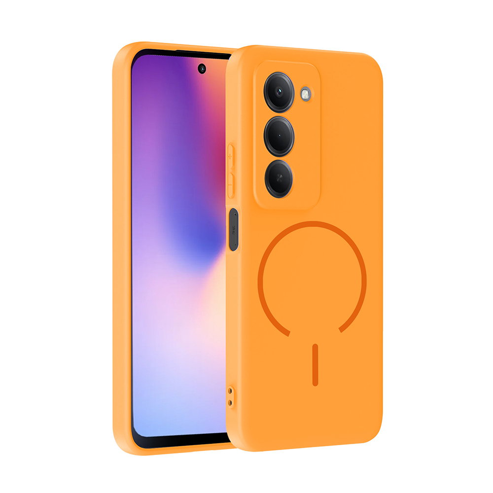 Xiaomi Uyumlu  Redmi 15 Kılıf M-safe Şarj Özellikli Zore Meta Kapak-Turuncu