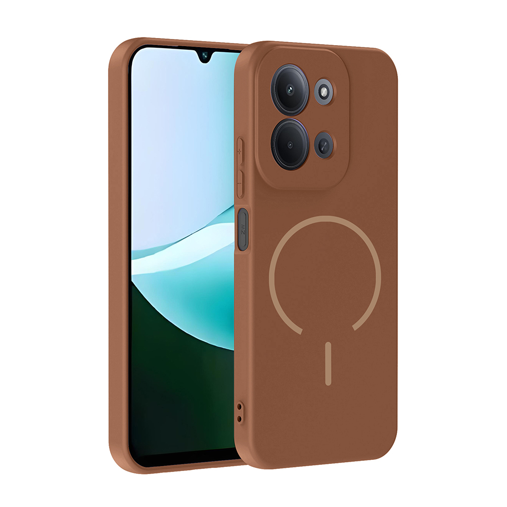 Xiaomi Uyumlu  Redmi 15C Kılıf M-safe Şarj Özellikli Zore Meta Kapak-Kahverengi