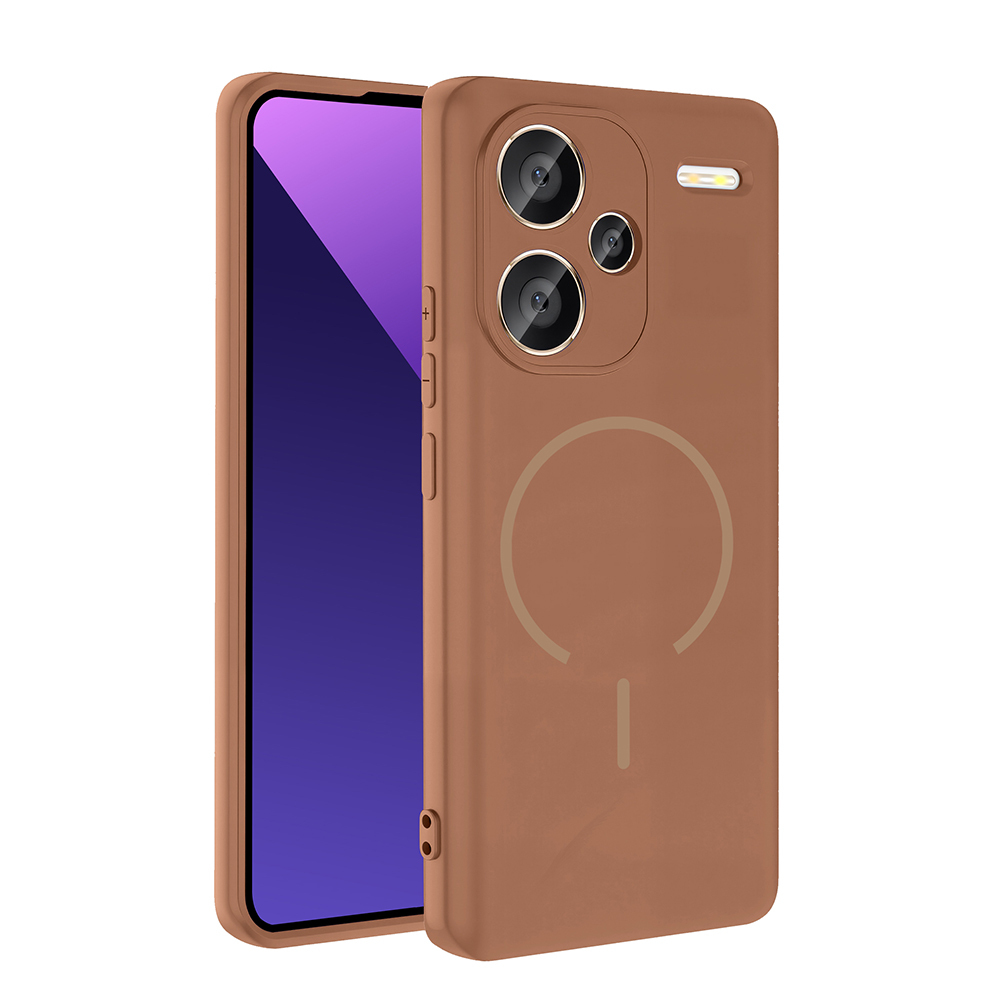 Xiaomi Uyumlu  Redmi Note 13 Pro Plus 5G Kılıf M-safe Şarj Özellikli Zore Meta Kapak-Kahverengi
