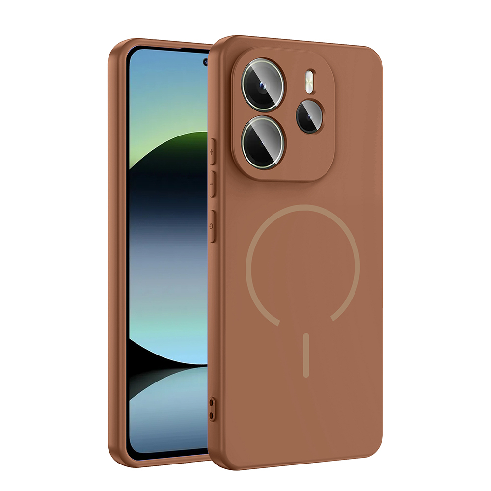 Xiaomi Uyumlu  Redmi Note 14 4G Kılıf M-safe Şarj Özellikli Zore Meta Kapak-Kahverengi