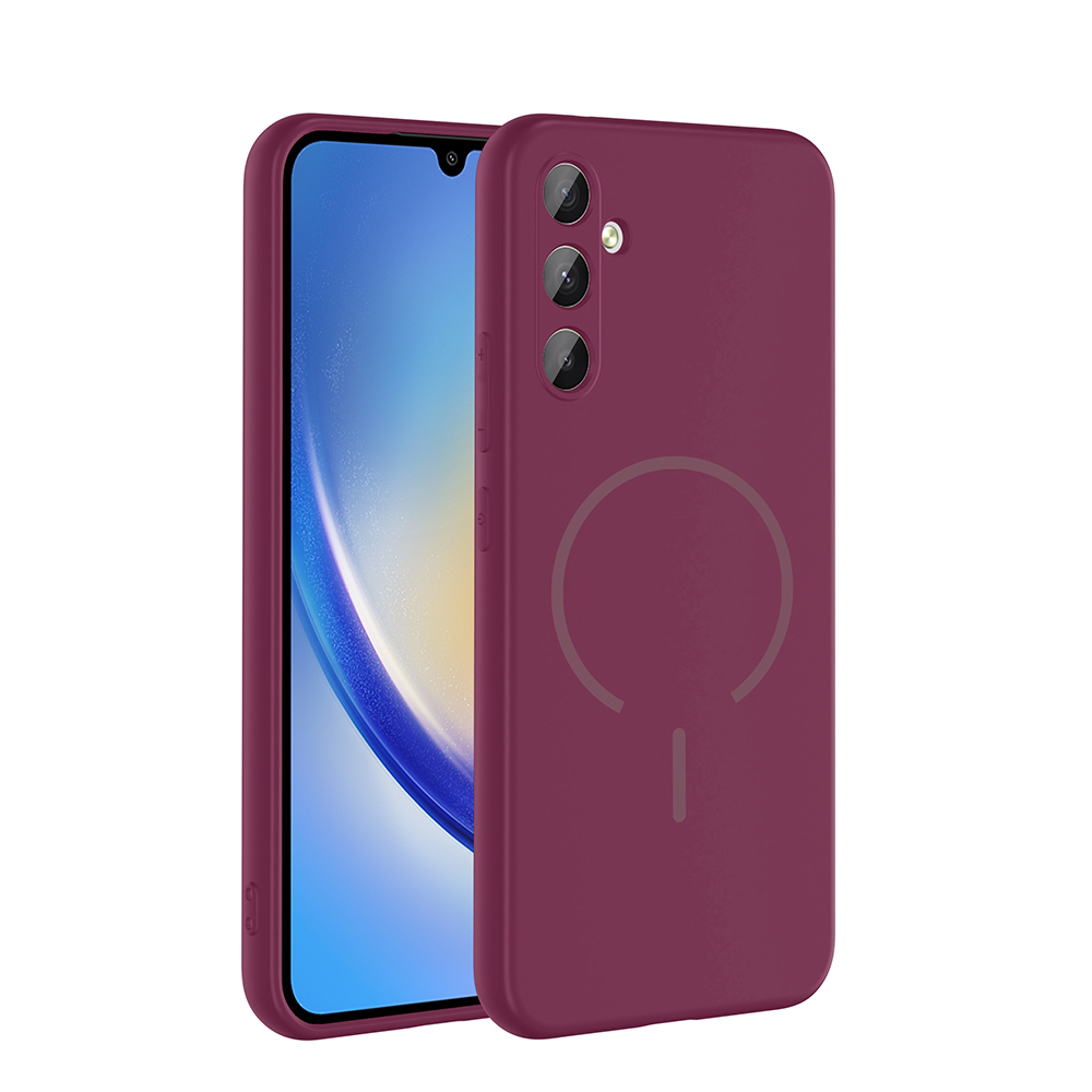 Galaxy Uyumlu A34 Kılıf M-safe Şarj Özellikli Zore Meta Kapak-Mürdüm