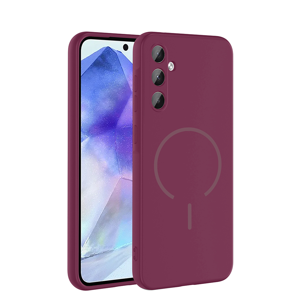 Galaxy Uyumlu A35 Kılıf M-safe Şarj Özellikli Zore Meta Kapak-Mürdüm