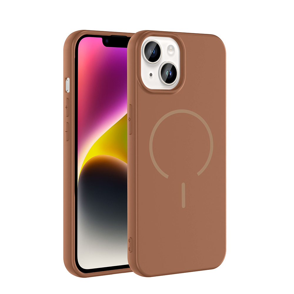 iPhone Uyumlu 13 Kılıf M-safe Şarj Özellikli Zore Meta Kapak-Kahverengi
