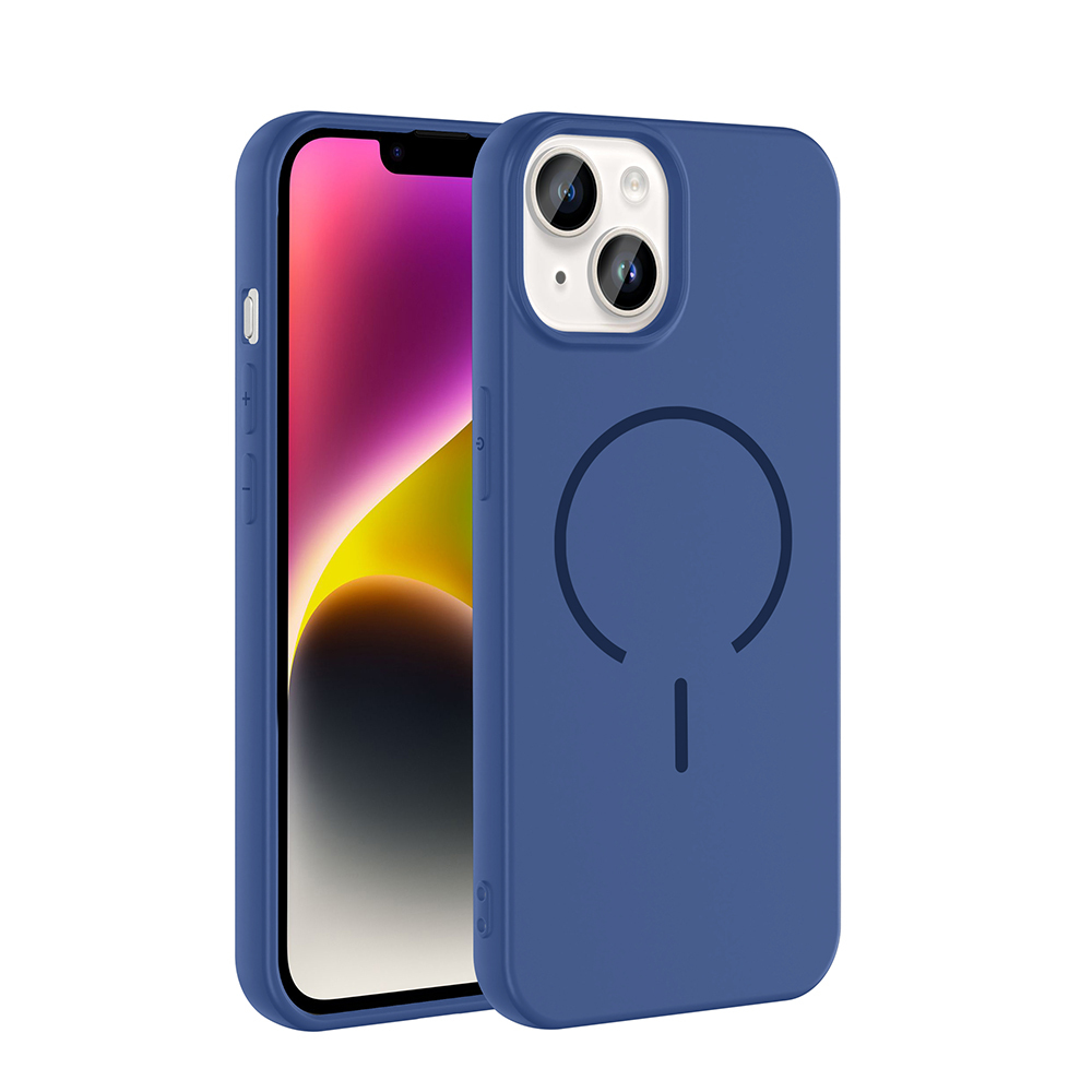 iPhone Uyumlu 13 Kılıf M-safe Şarj Özellikli Zore Meta Kapak-Lacivert