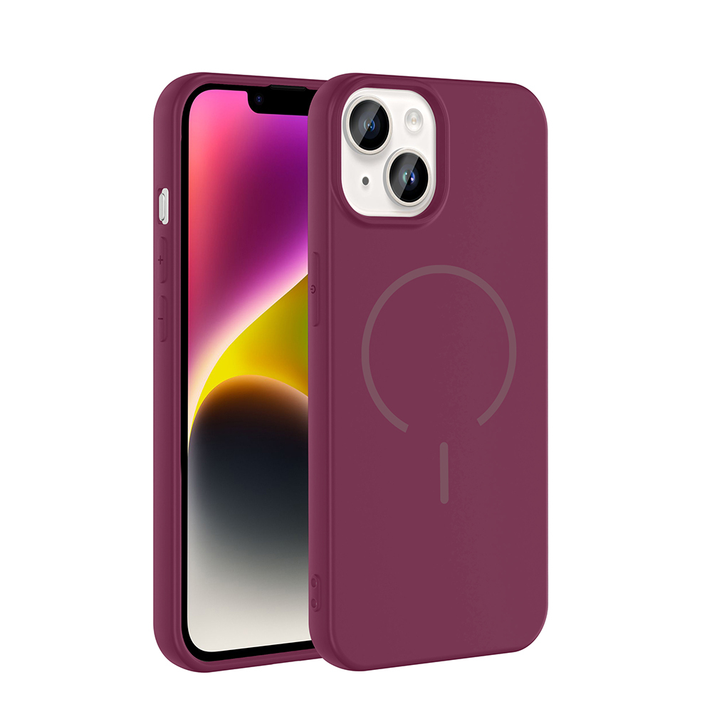 iPhone Uyumlu 13 Kılıf M-safe Şarj Özellikli Zore Meta Kapak-Mürdüm