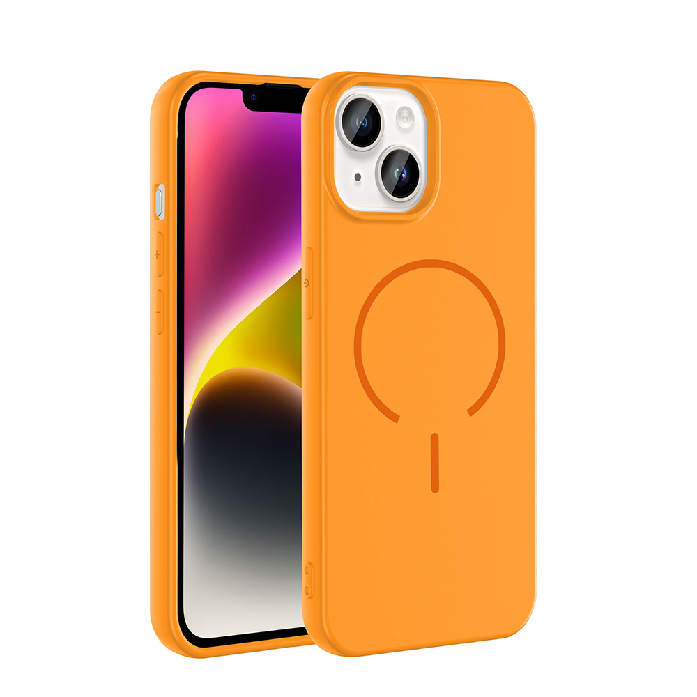 iPhone Uyumlu 13 Kılıf M-safe Şarj Özellikli Zore Meta Kapak-Turuncu