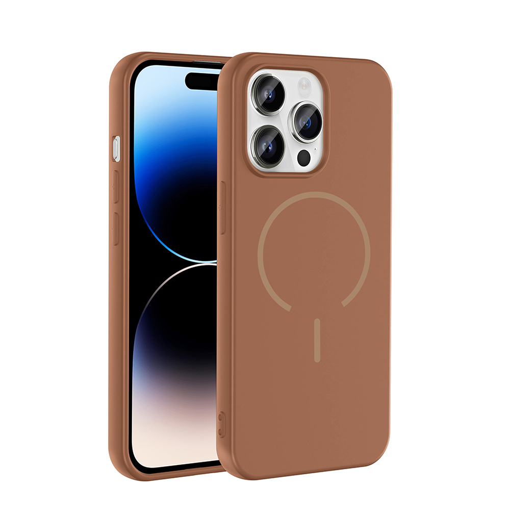 iPhone Uyumlu 14 Pro Max Kılıf M-safe Şarj Özellikli Zore Meta Kapak-Kahverengi