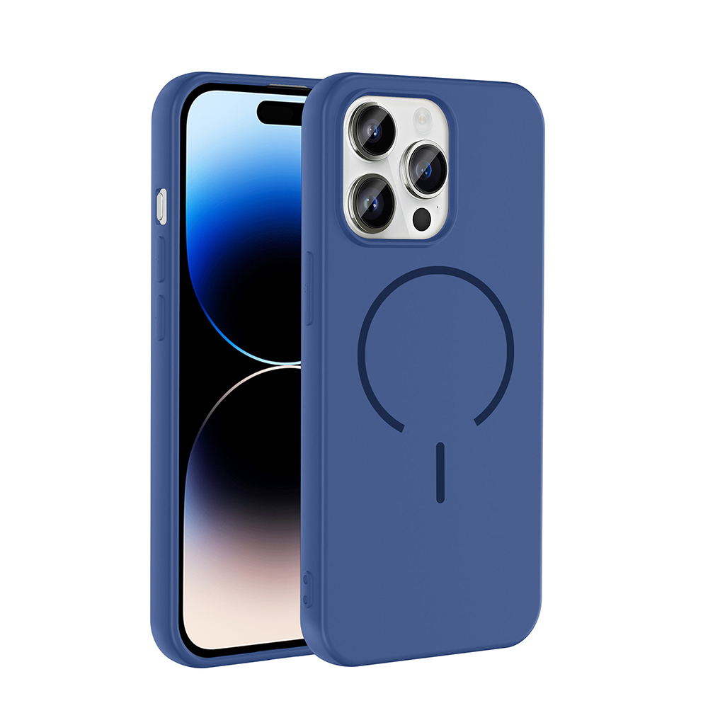 iPhone Uyumlu 14 Pro Max Kılıf M-safe Şarj Özellikli Zore Meta Kapak-Lacivert