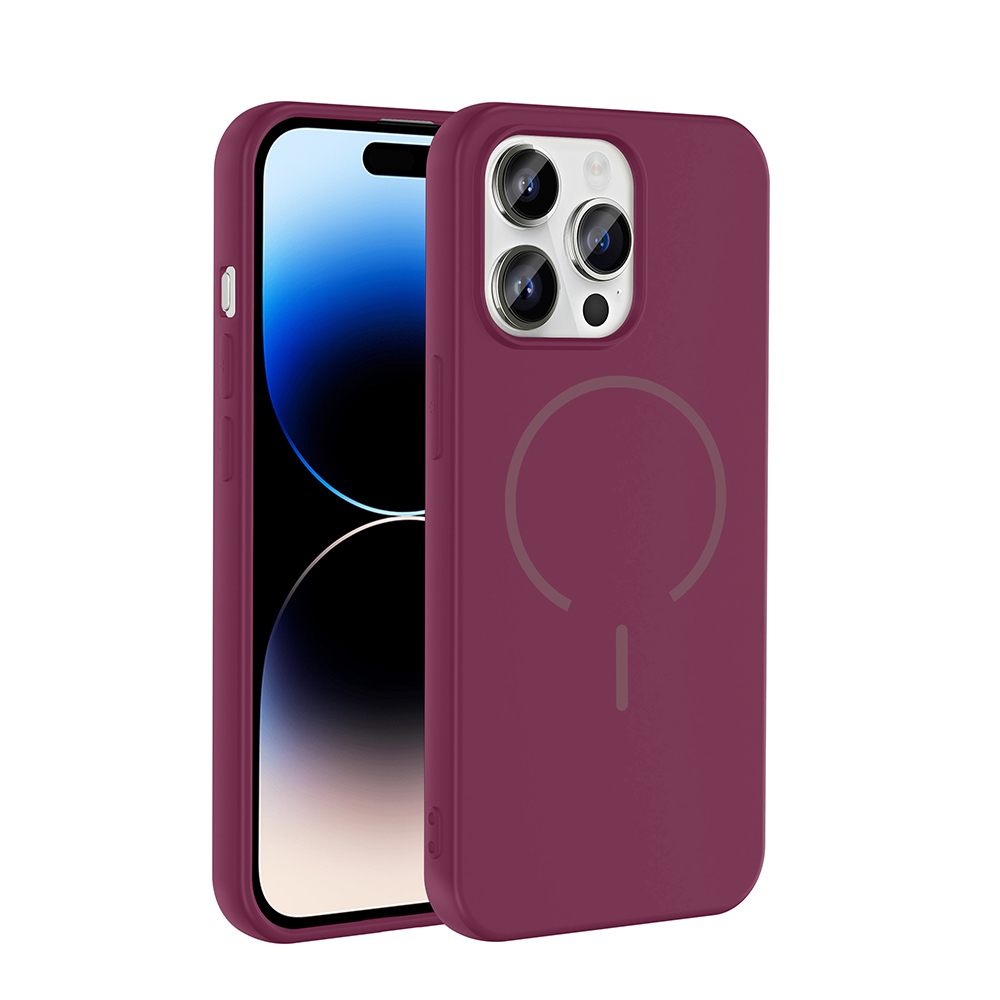 iPhone Uyumlu 14 Pro Max Kılıf M-safe Şarj Özellikli Zore Meta Kapak-Mürdüm