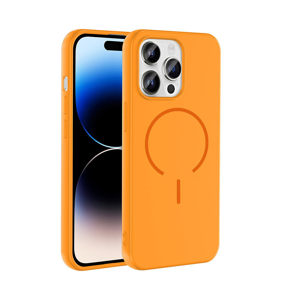 iPhone Uyumlu 14 Pro Max Kılıf M-safe Şarj Özellikli Zore Meta Kapak-Turuncu