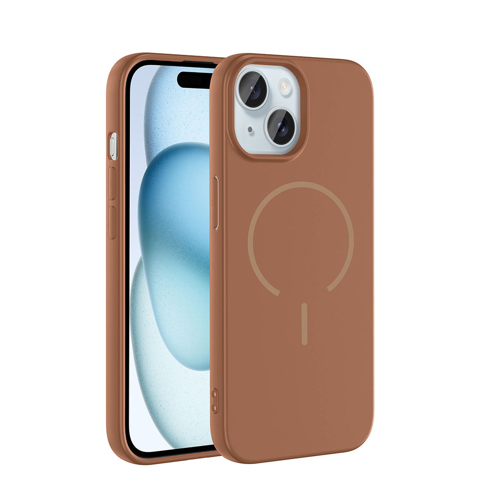 iPhone Uyumlu 15 Kılıf M-safe Şarj Özellikli Zore Meta Kapak-Kahverengi