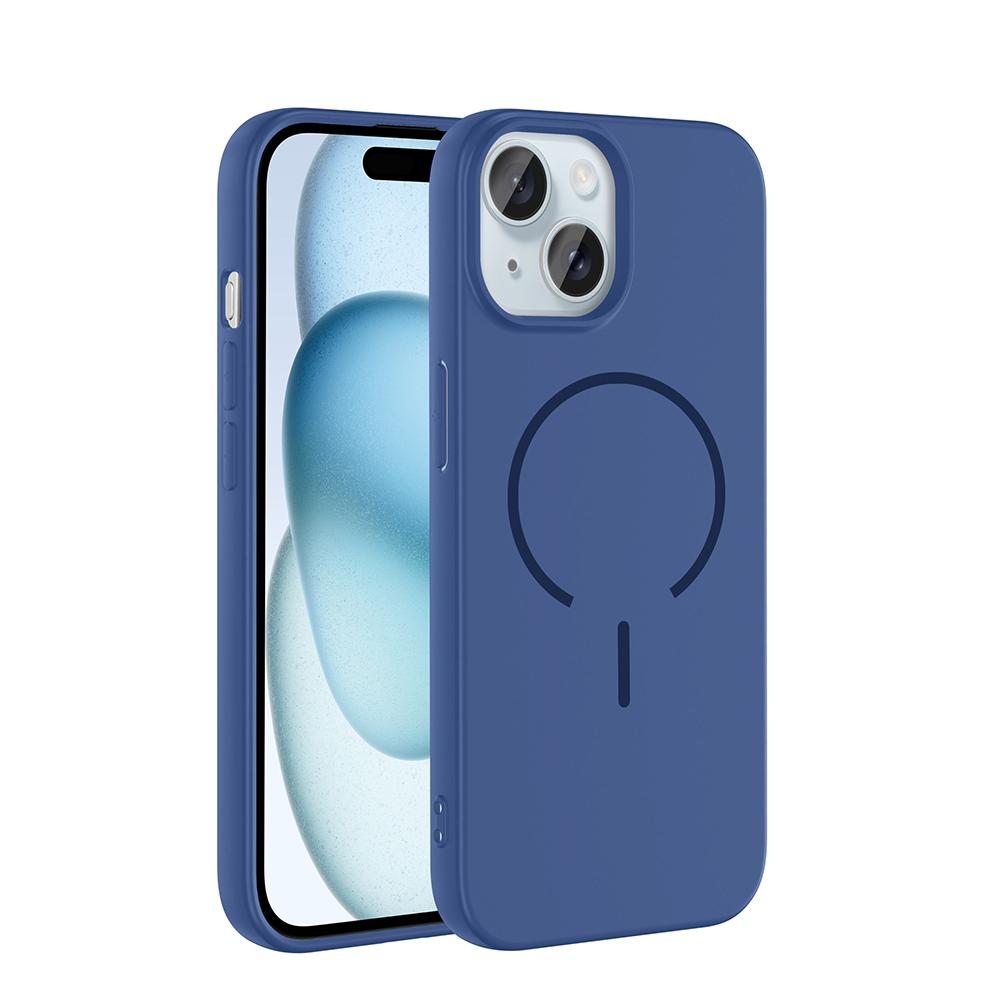 iPhone Uyumlu 15 Kılıf M-safe Şarj Özellikli Zore Meta Kapak-Lacivert