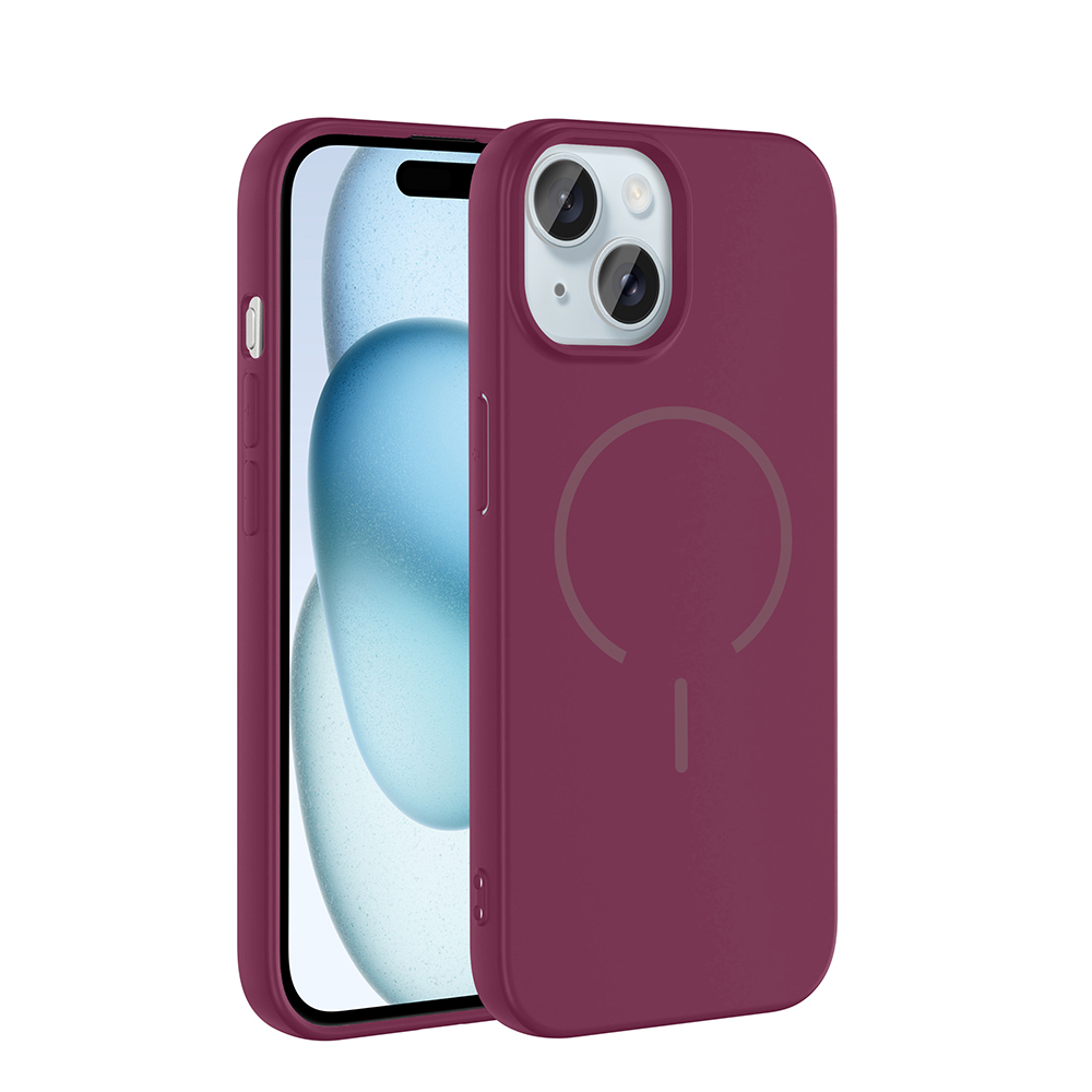 iPhone Uyumlu 15 Kılıf M-safe Şarj Özellikli Zore Meta Kapak-Mürdüm