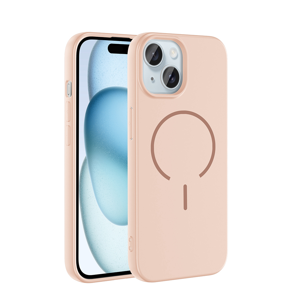 iPhone Uyumlu 15 Kılıf M-safe Şarj Özellikli Zore Meta Kapak-Rose pembe