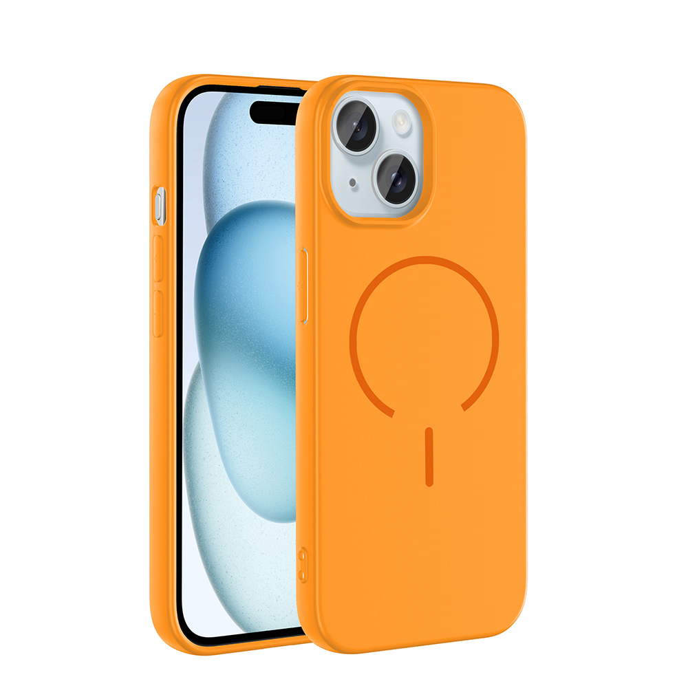 iPhone Uyumlu 15 Kılıf M-safe Şarj Özellikli Zore Meta Kapak-Turuncu