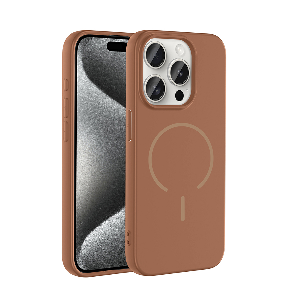 iPhone Uyumlu 15 Pro Kılıf M-safe Şarj Özellikli Zore Meta Kapak-Kahverengi