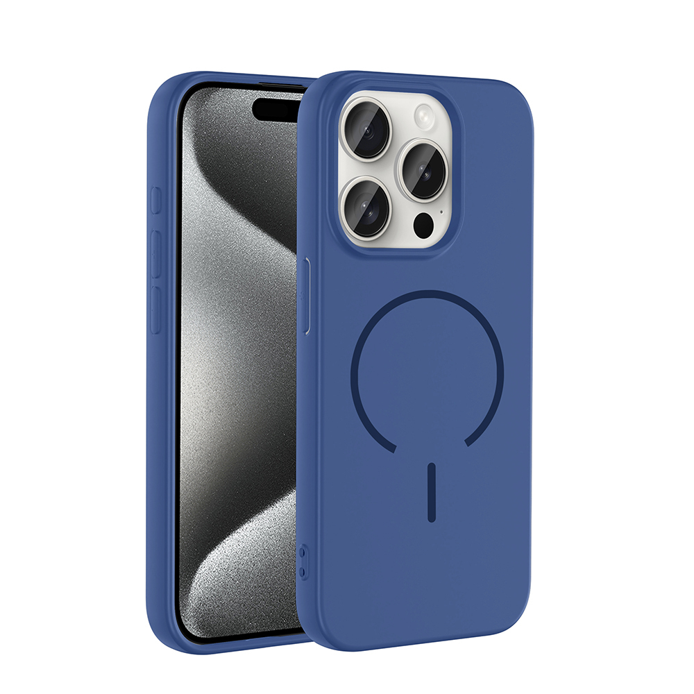 iPhone Uyumlu 15 Pro Kılıf M-safe Şarj Özellikli Zore Meta Kapak-Lacivert