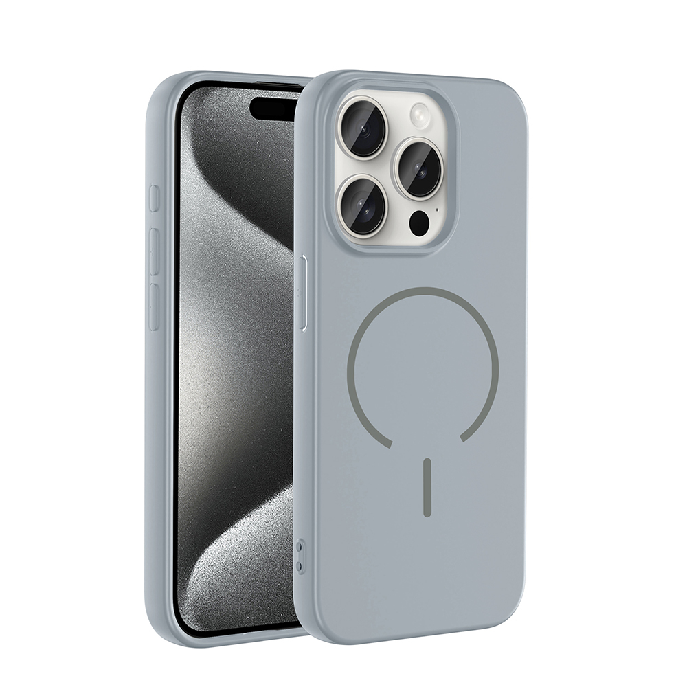 iPhone Uyumlu 15 Pro Kılıf M-safe Şarj Özellikli Zore Meta Kapak-Titanyum-gri