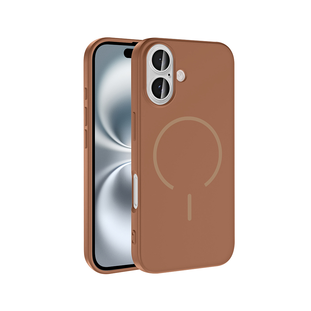 iPhone Uyumlu 16 Kılıf M-safe Şarj Özellikli Zore Meta Kapak-Kahverengi