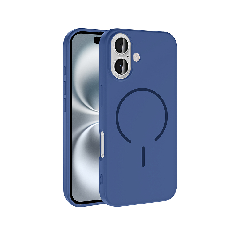 iPhone Uyumlu 16 Kılıf M-safe Şarj Özellikli Zore Meta Kapak-Lacivert