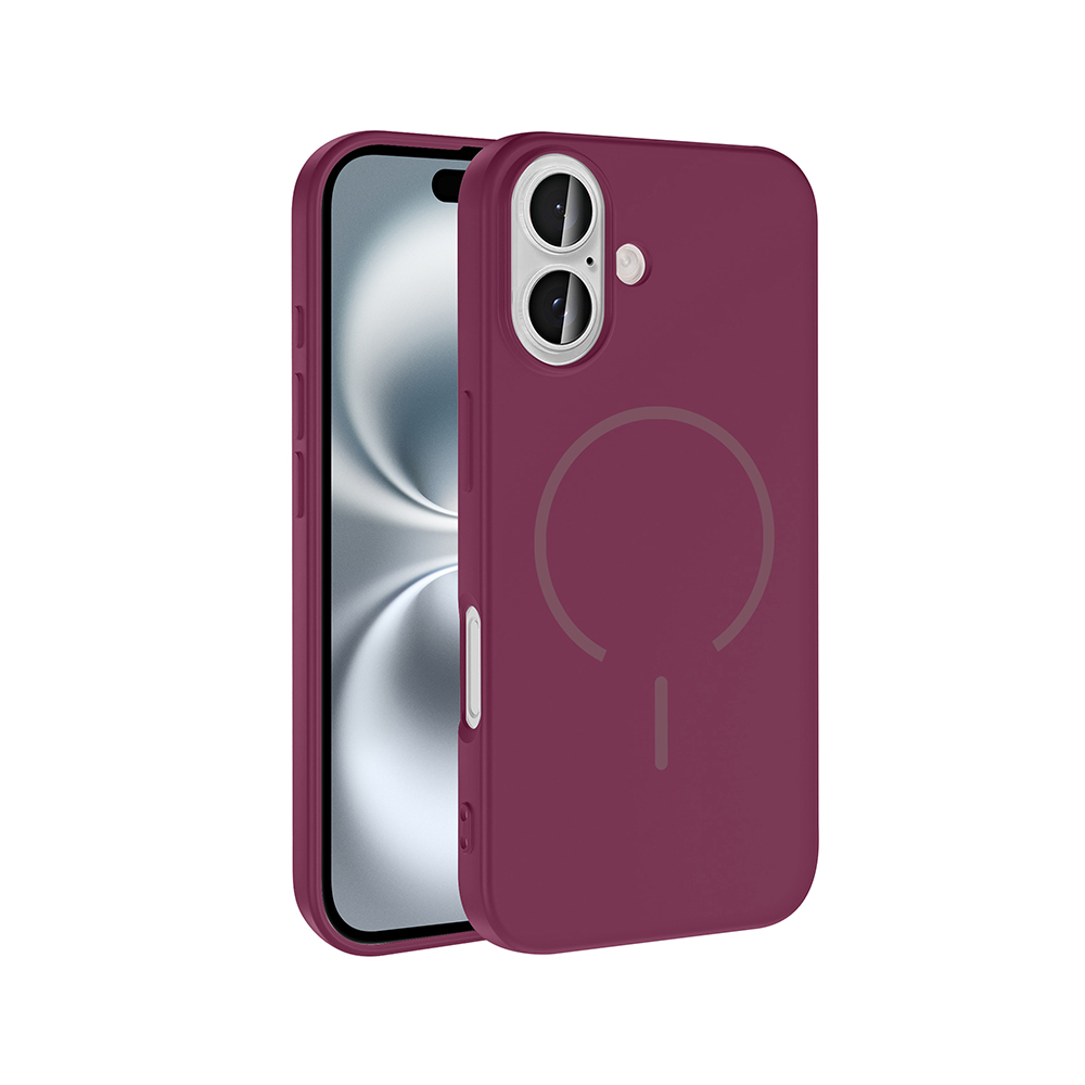 iPhone Uyumlu 16 Kılıf M-safe Şarj Özellikli Zore Meta Kapak-Mürdüm