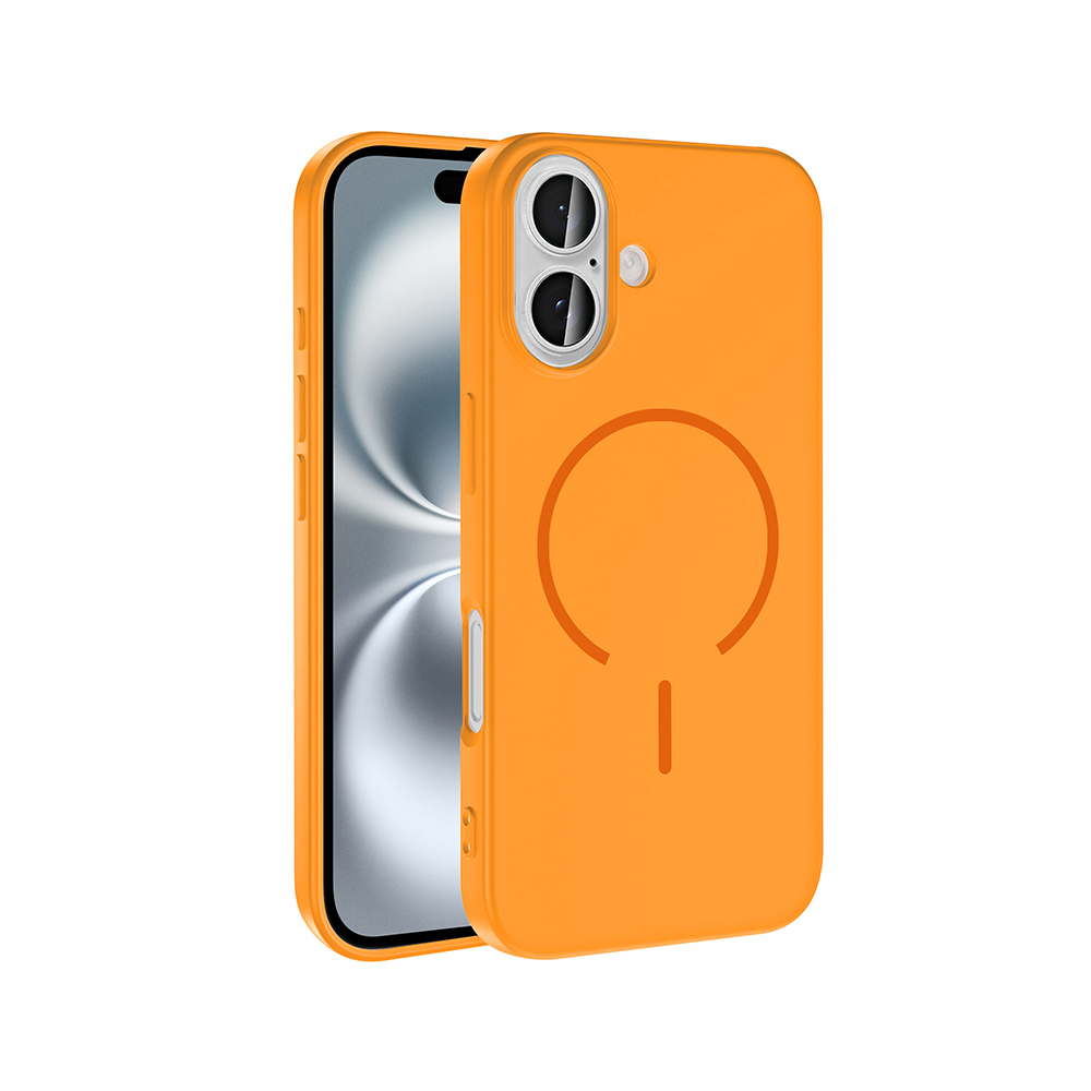 iPhone Uyumlu 16 Kılıf M-safe Şarj Özellikli Zore Meta Kapak-Turuncu