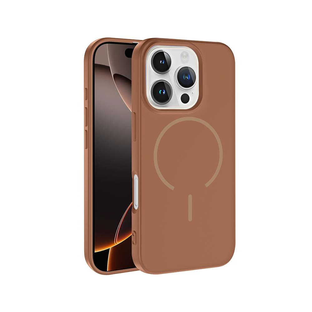 iPhone Uyumlu 16 Pro Kılıf M-safe Şarj Özellikli Zore Meta Kapak-Kahverengi