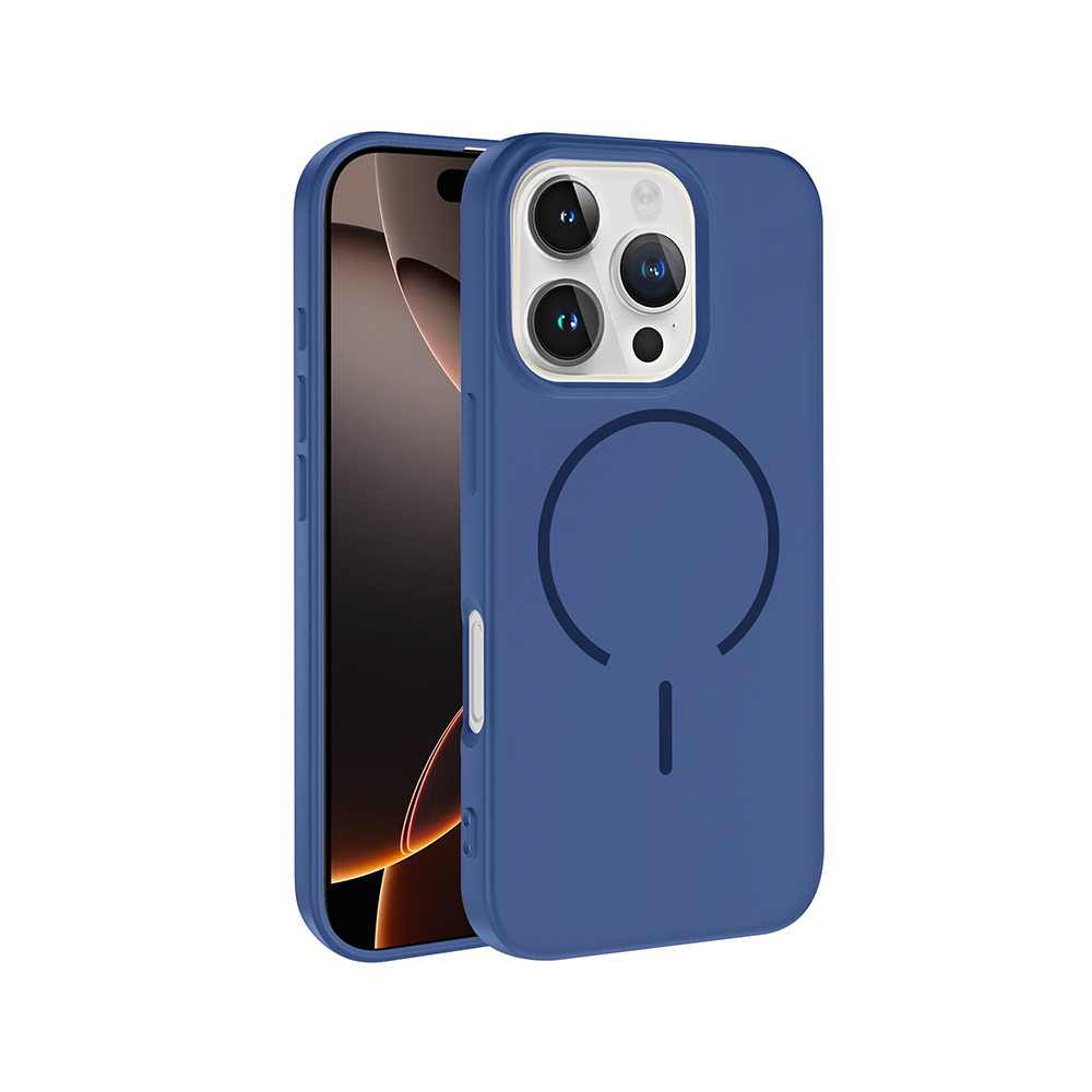 iPhone Uyumlu 16 Pro Kılıf M-safe Şarj Özellikli Zore Meta Kapak-Lacivert
