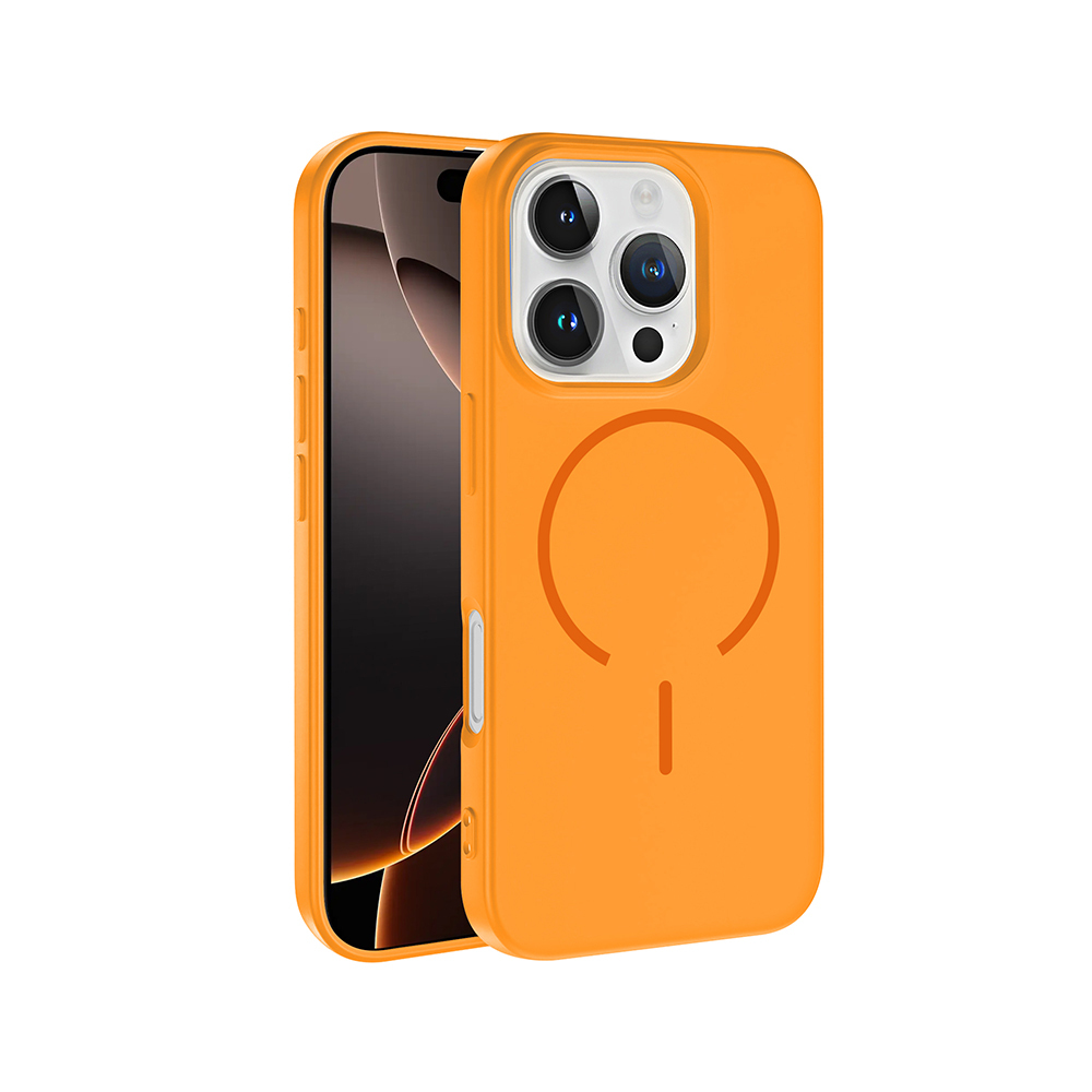 iPhone Uyumlu 16 Pro Kılıf M-safe Şarj Özellikli Zore Meta Kapak-Turuncu