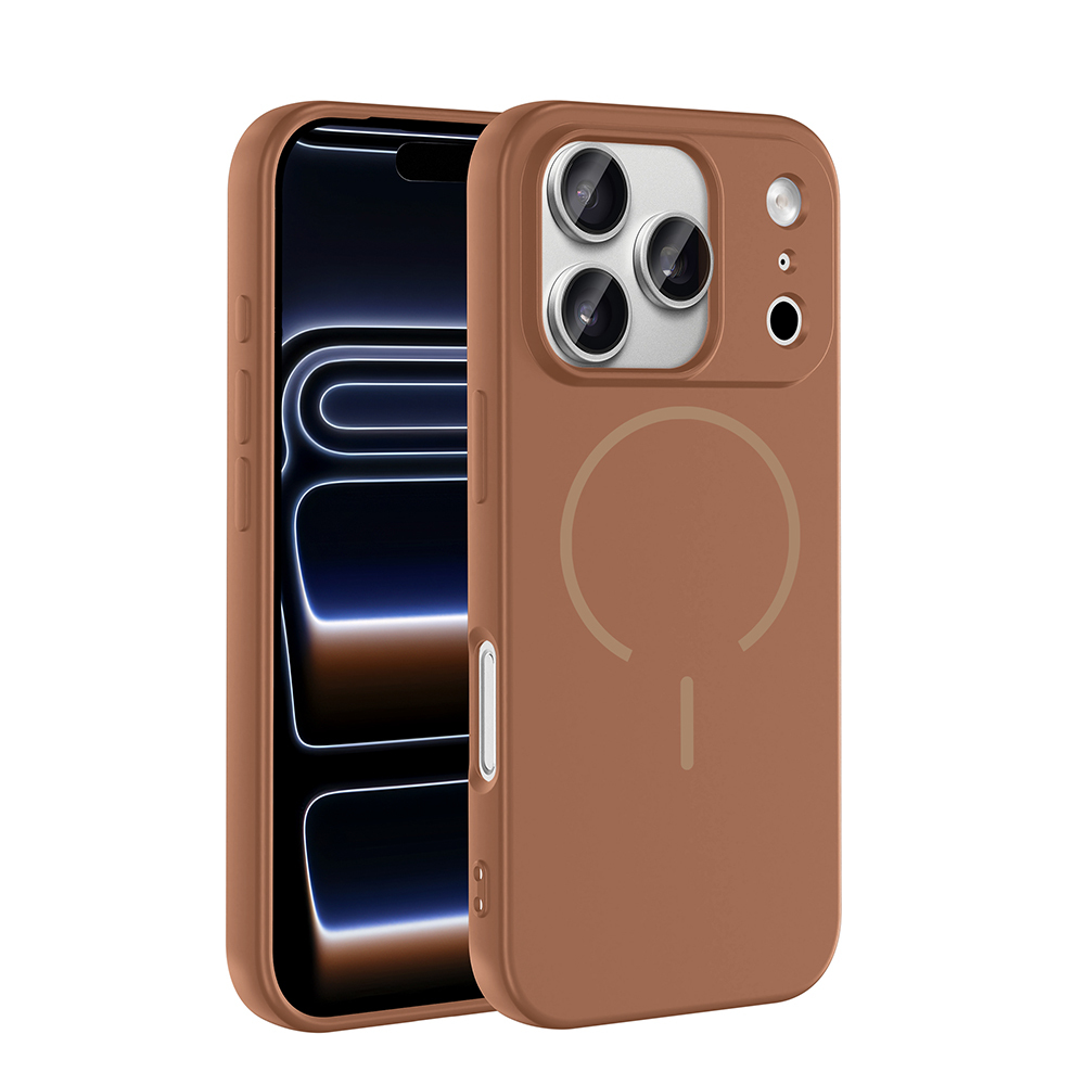 iPhone Uyumlu 17 Pro Kılıf M-safe Şarj Özellikli Zore Meta Kapak-Kahverengi