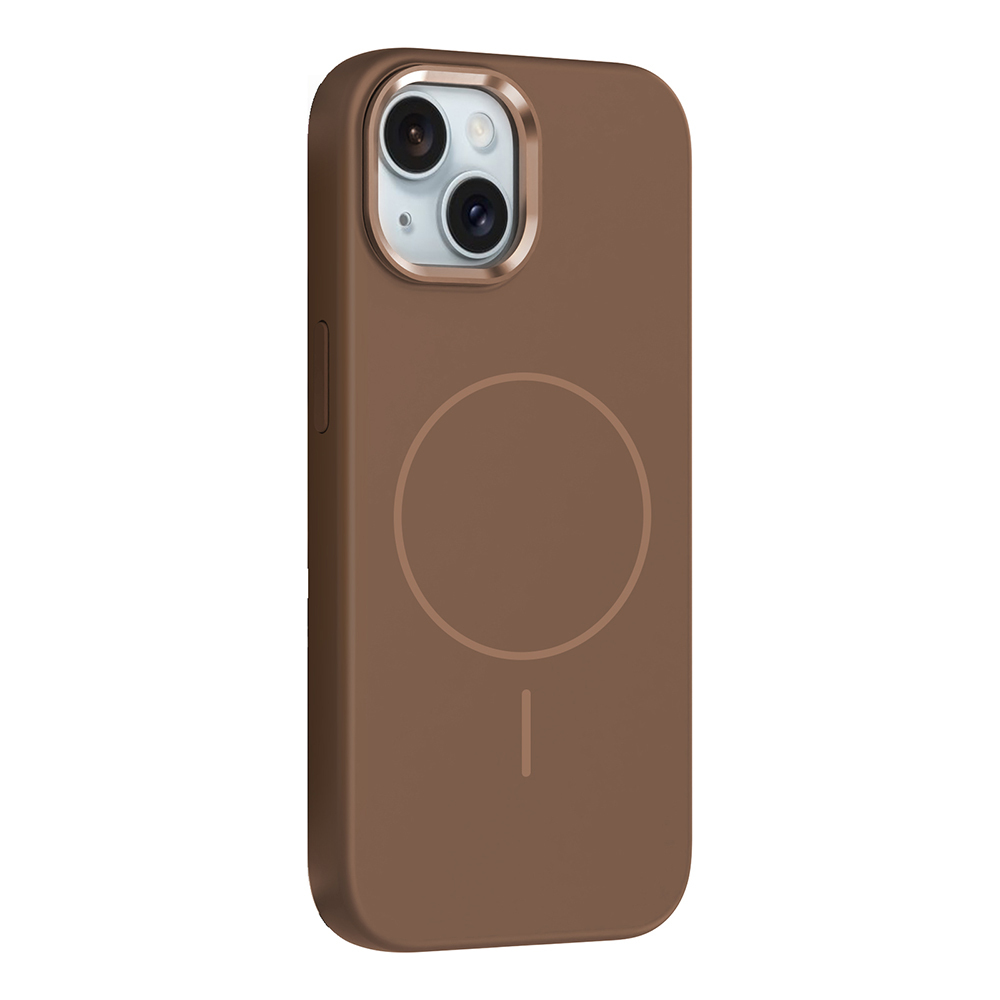 iPhone Uyumlu 13 Kılıf M-Safe Şarj Özellikli Metal Kamera Çerçeveli Zore Edi Silikon Kapak-Kahverengi