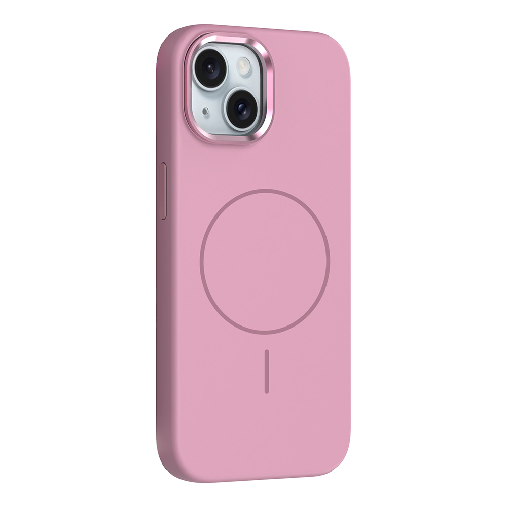 iPhone Uyumlu 13 Kılıf M-Safe Şarj Özellikli Metal Kamera Çerçeveli Zore Edi Silikon Kapak-Pembe