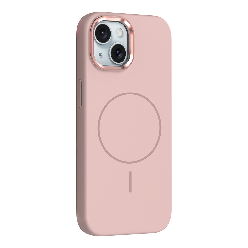 iPhone Uyumlu 13 Kılıf M-Safe Şarj Özellikli Metal Kamera Çerçeveli Zore Edi Silikon Kapak-Rose gold