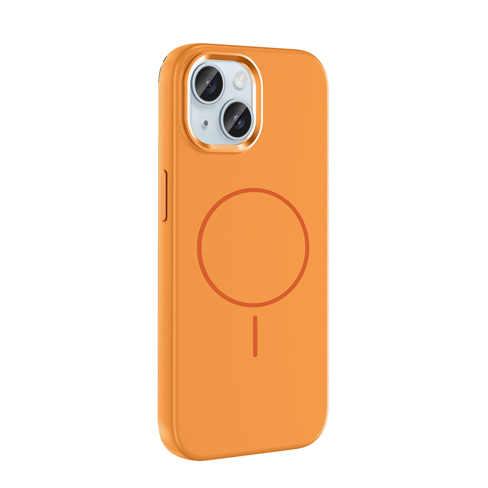iPhone Uyumlu 13 Kılıf M-Safe Şarj Özellikli Metal Kamera Çerçeveli Zore Edi Silikon Kapak-Turuncu