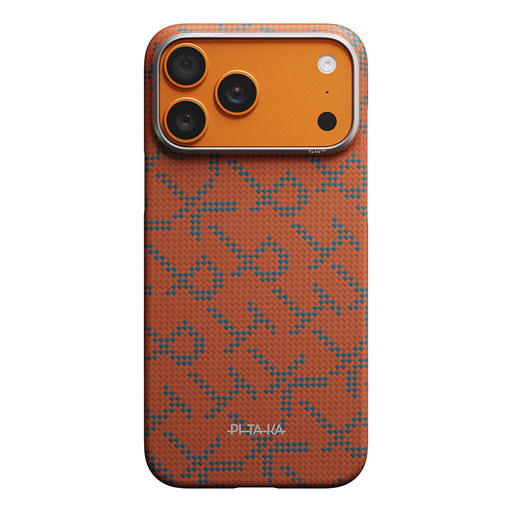 iPhone Uyumlu 17 Pro Max Kılıf M-safe Şarj Özellikli Aramid Karbon Fiber Pitaka Tactile Woven Monogram Serisi Kapak-Mavi-turuncu