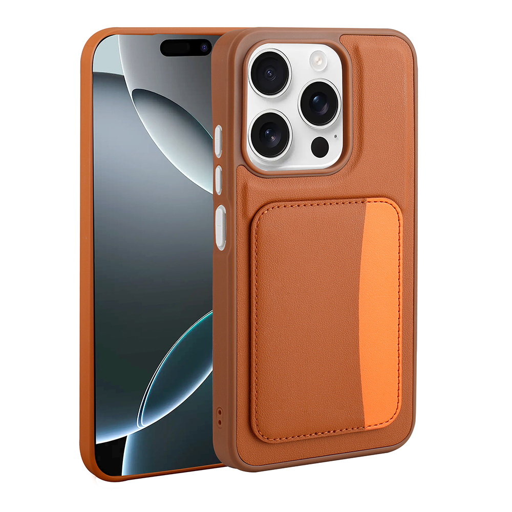 iPhone Uyumlu 15 Kılıf Kartlıklı Zore X-Kart Silikon Kapak-Kahverengi