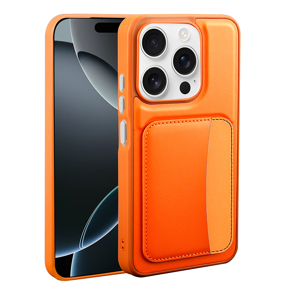 iPhone Uyumlu 15 Kılıf Kartlıklı Zore X-Kart Silikon Kapak-Turuncu