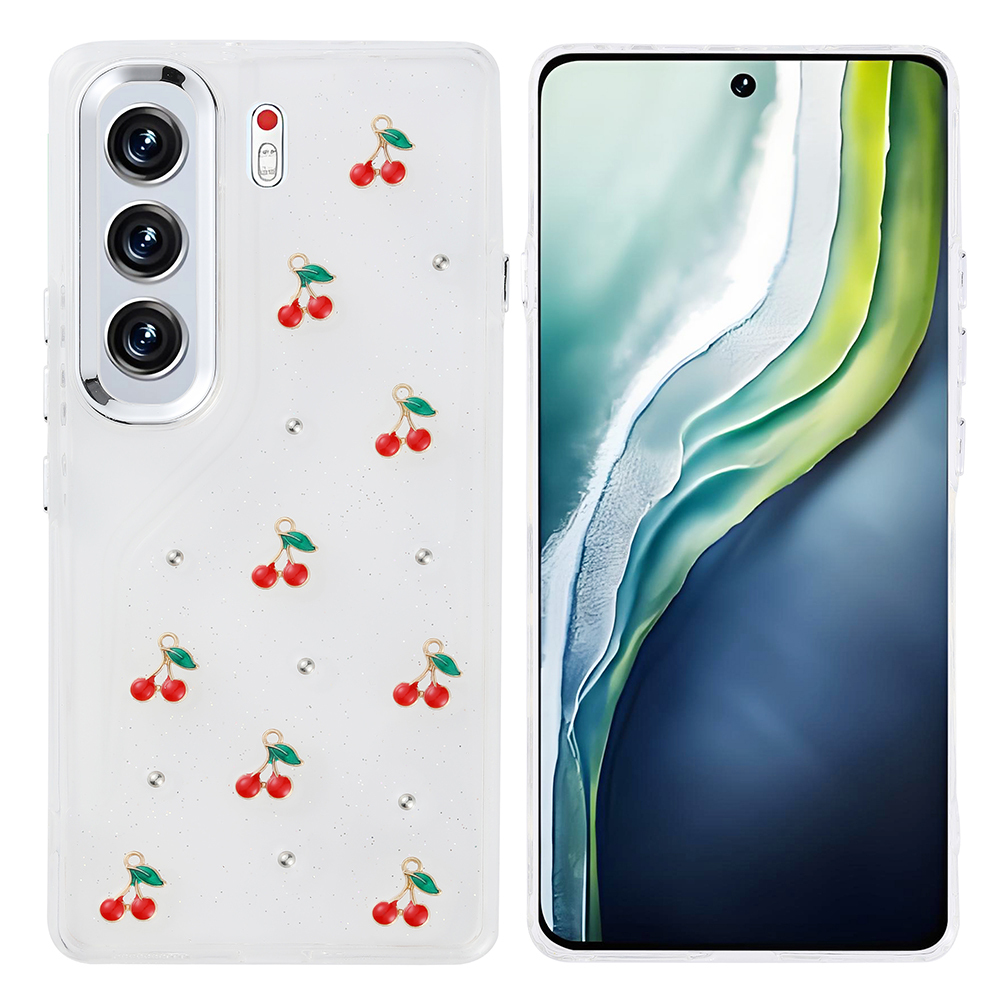 Tecno Camon 40 Pro Kılıf Airbag Tasarımlı Simli Şeffaf Zore Kutup Kapak-Kiraz