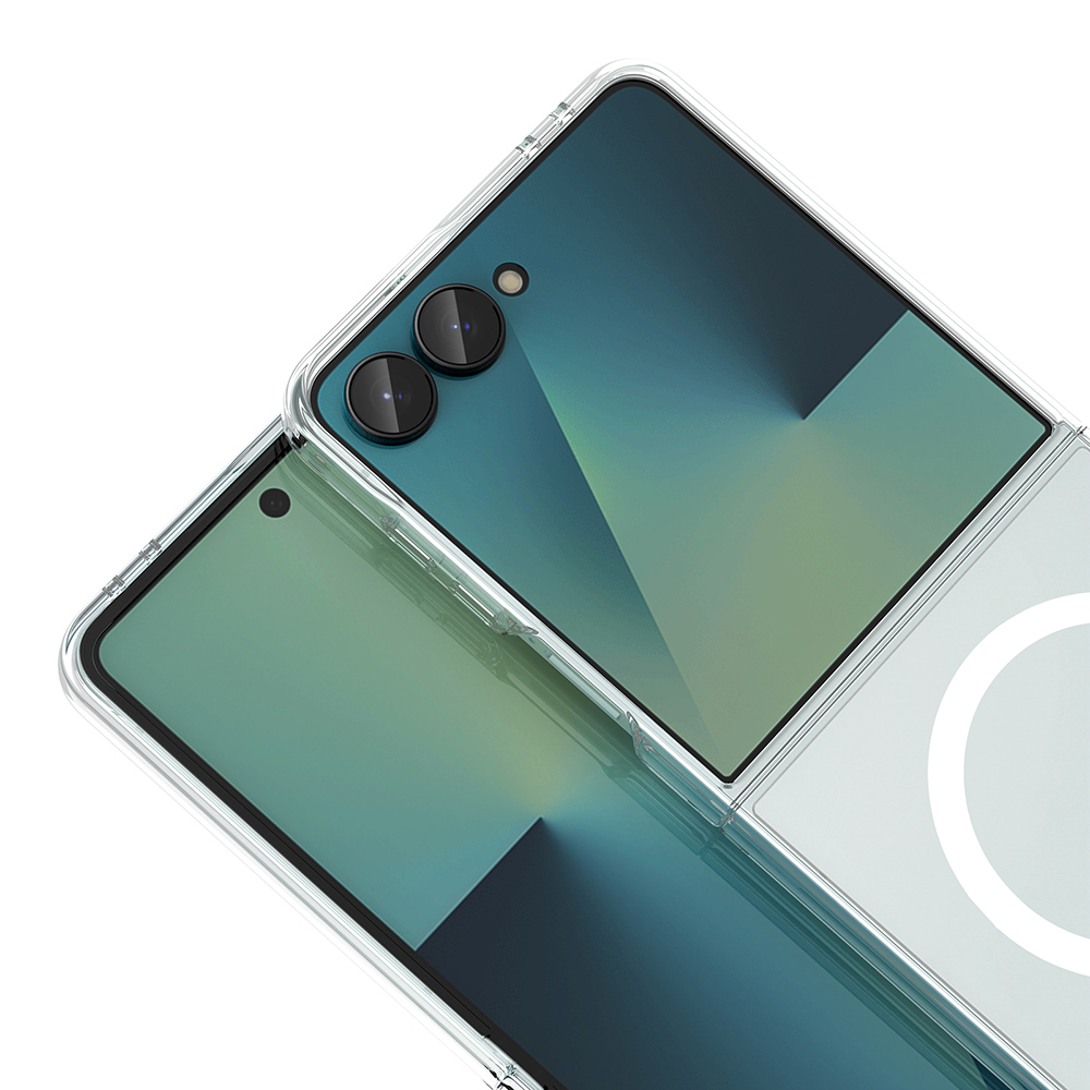Galaxy Uyumlu Z Flip 7 Kamera Korumalı M-Safe Şarj Özellikli Şeffaf Zore London Sert PC Kapak