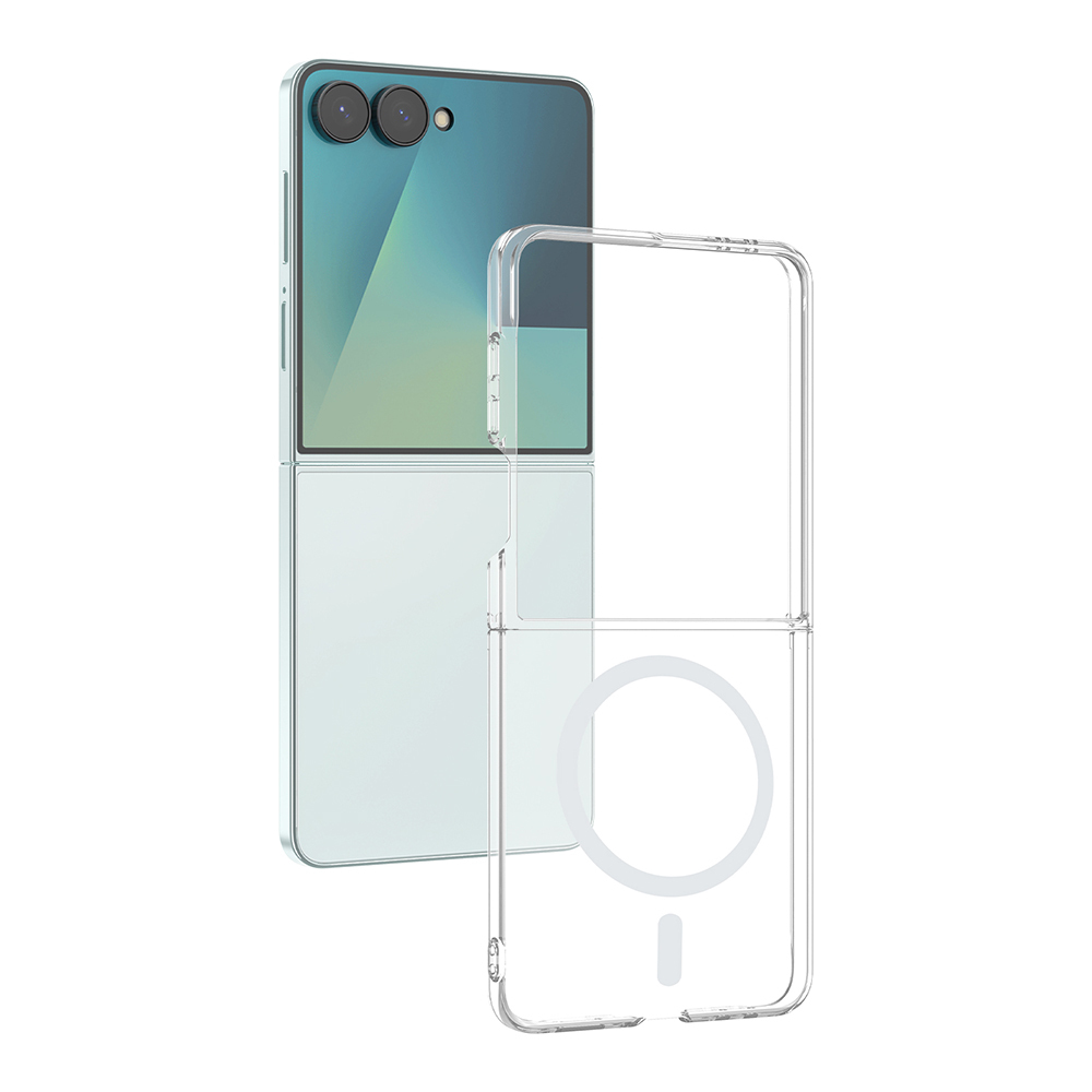 Galaxy Uyumlu Z Flip 7 Kamera Korumalı M-Safe Şarj Özellikli Şeffaf Zore London Sert PC Kapak