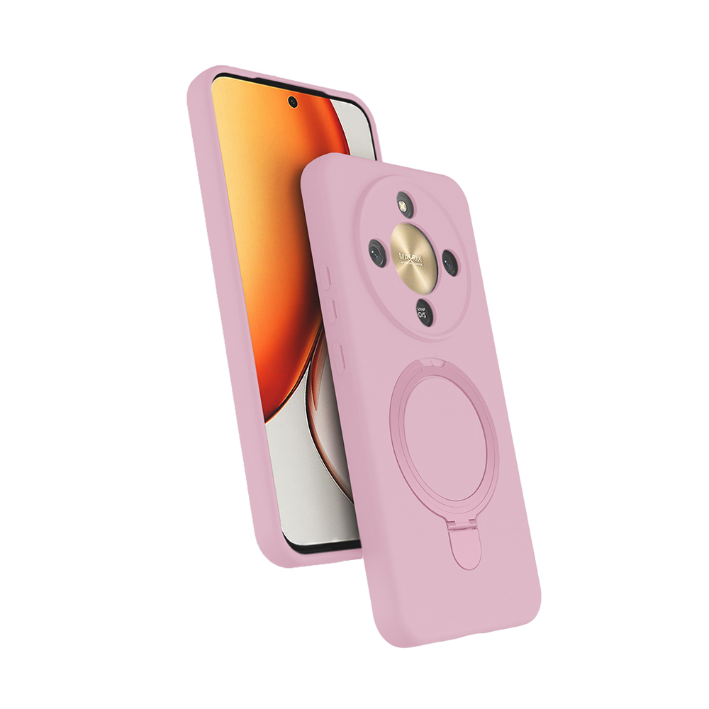 Honor Magic 8 Lite 5G Kılıf M-safe Şarj Özellikli Standlı Zore Samara Kapak-Pembe
