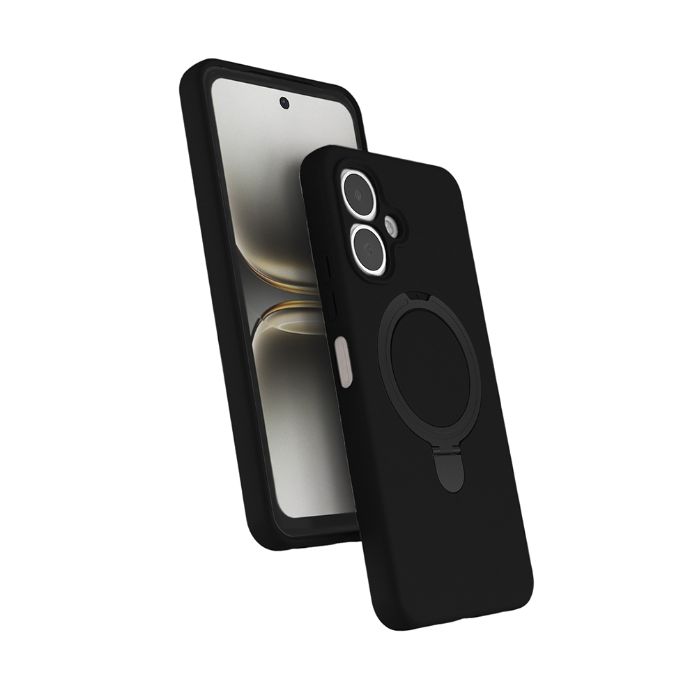 Tecno Spark Go 2 Kılıf M-safe Şarj Özellikli Standlı Zore Samara Kapak-Siyah