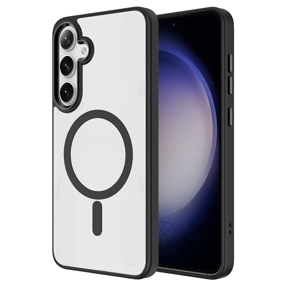 Galaxy Uyumlu S26 Plus Kılıf M-safe Şarj Özellikli Zore Krom M-safe Silikon Kapak-Siyah