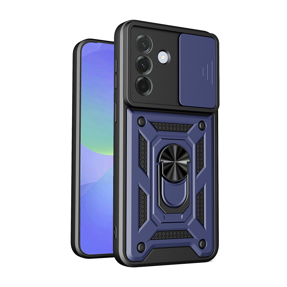Galaxy Uyumlu A37 Kılıf Magnetik Standlı Kamera Korumalı Zore Sürgülü Vega Kapak-Mavi