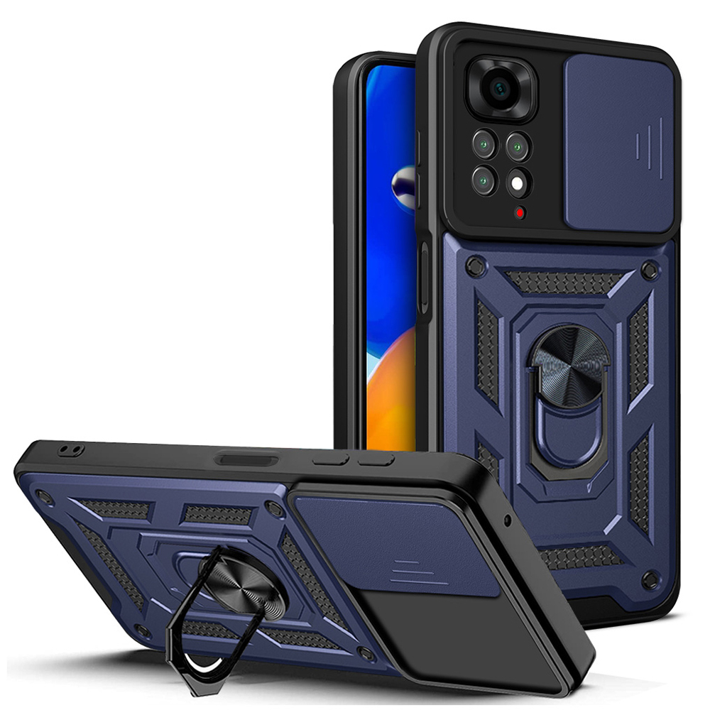Xiaomi Uyumlu Redmi Note 11S Global Kılıf Magnetik Standlı Kamera Korumalı Zore Sürgülü Vega Kapak