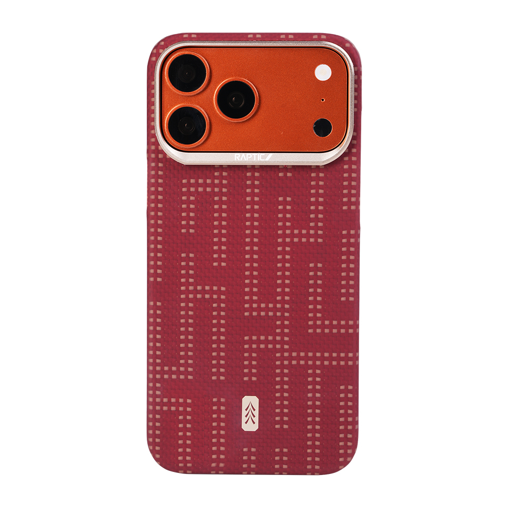 iPhone Uyumlu 17 Pro Kılıf M-safe Şarj Özellikli Raptic Aramid Skin Serisi Karbon Kapak-Kırmızı