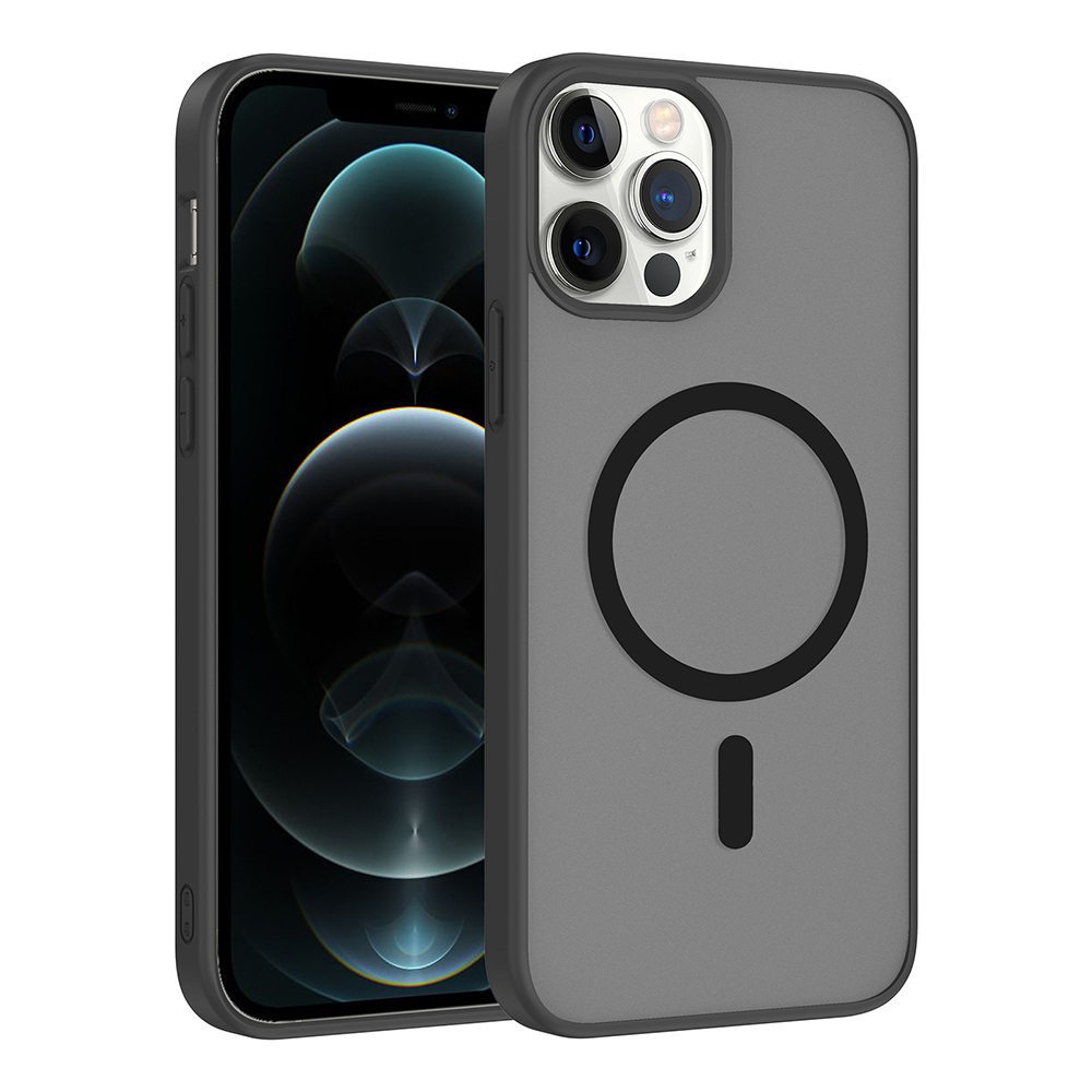 iPhone Uyumlu 12 Kılıf M-safe Şarj Özellikli Zore Babet Kapak-Siyah